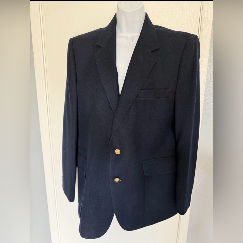 Haggar 100% Wool Dark Blue Blazer with Gold Buttons